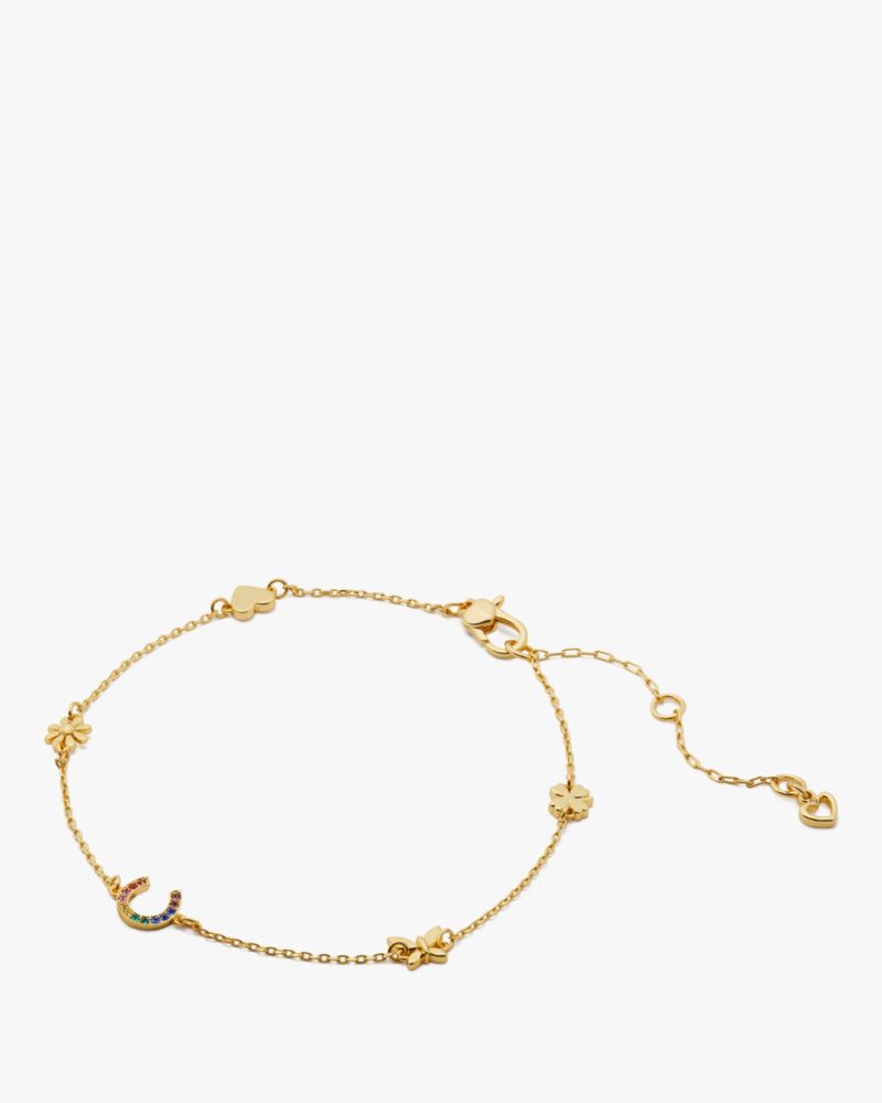 Kate Spade,Rainbow Joy Charm Anklet,Crystal,Floral Embellishment,Novelty Embellishment,Pave Embellishment,Heart Embellishm...,Multi Color