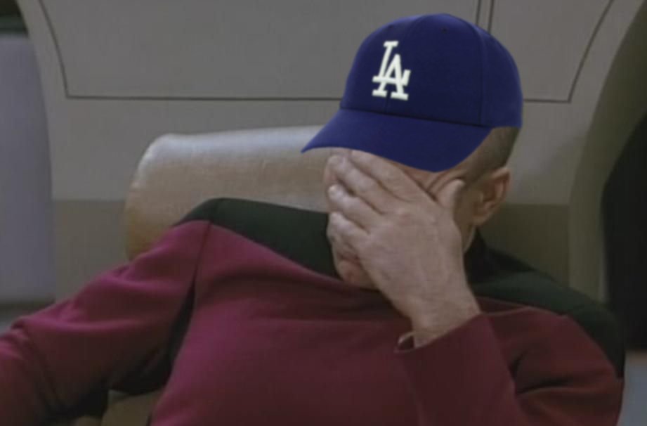 Picard wearing Dodger hat