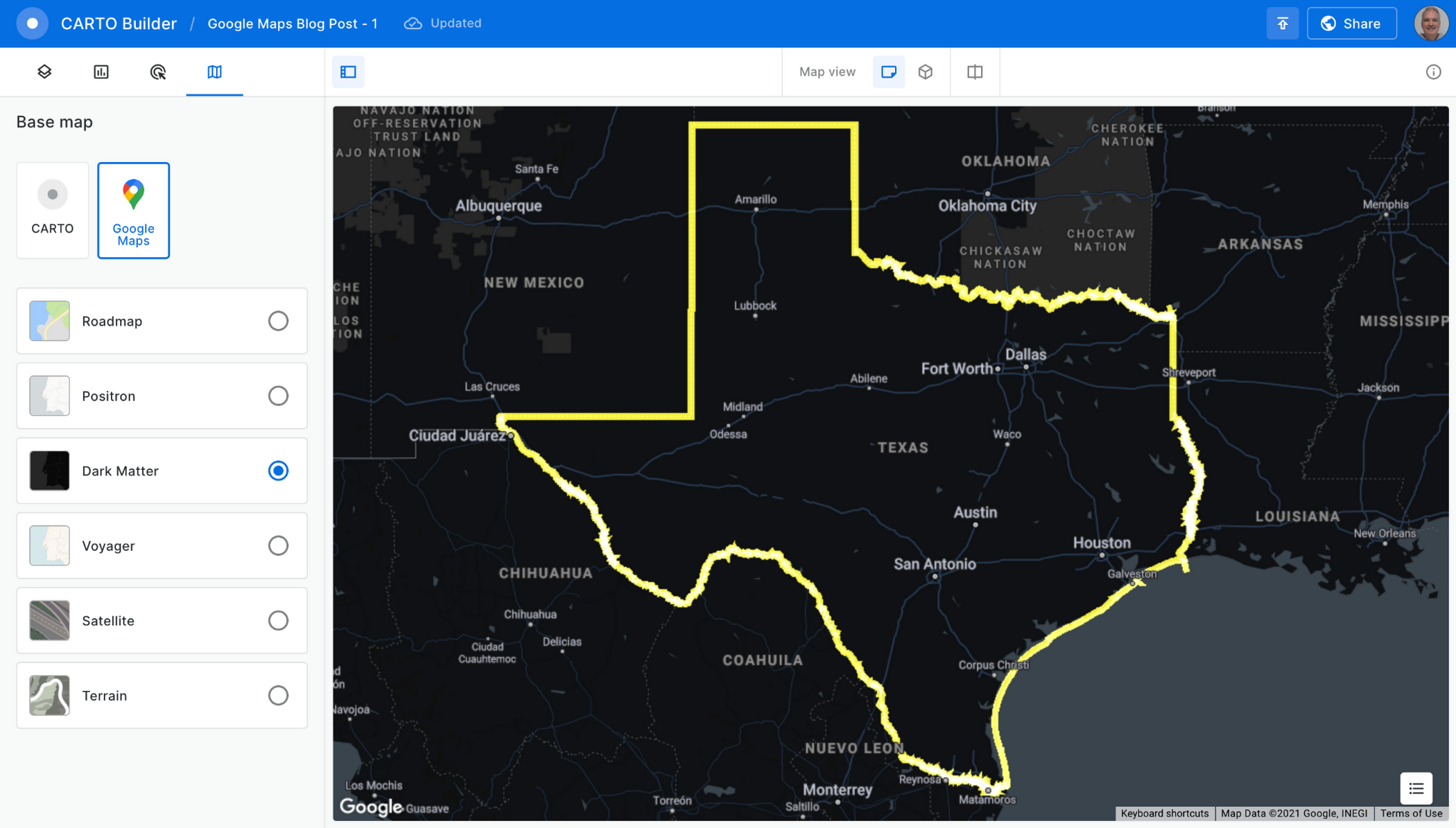 CARTO geospacial map result