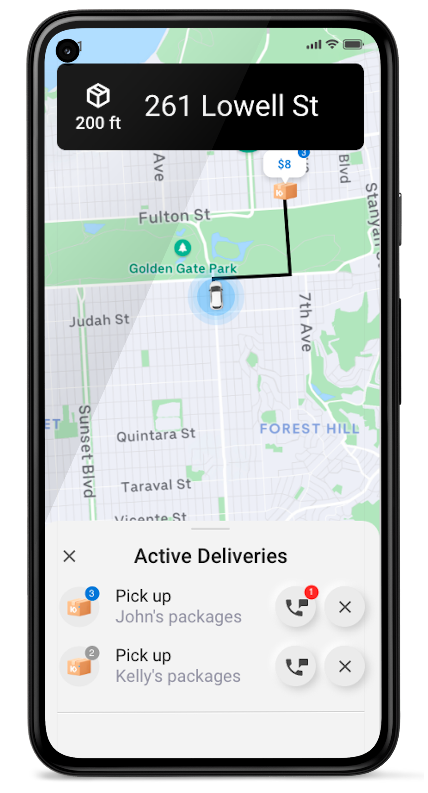 Within the app, drivers are directed to the customer location for pickup.