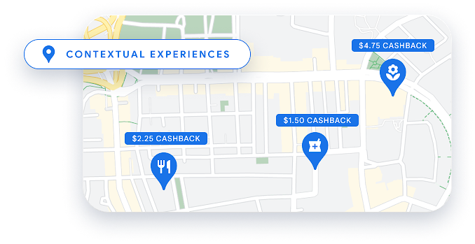 Person swiping credit card at a retail store, with cashback amounts shown on a map