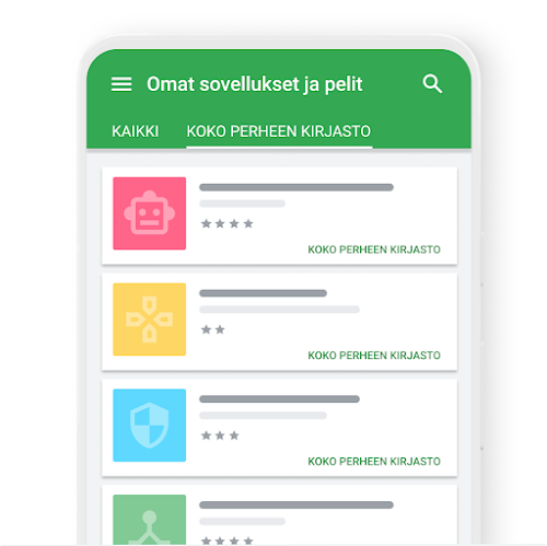 Jaetut ostokset Google Playn Koko perheen kirjastossa