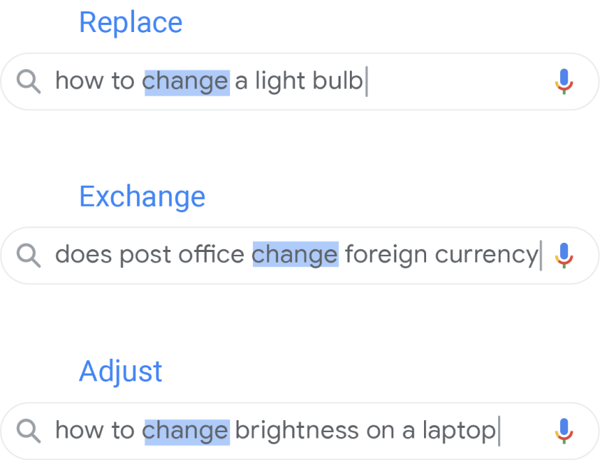「如何換燈泡」查詢字詞中的「換」改成「替換」