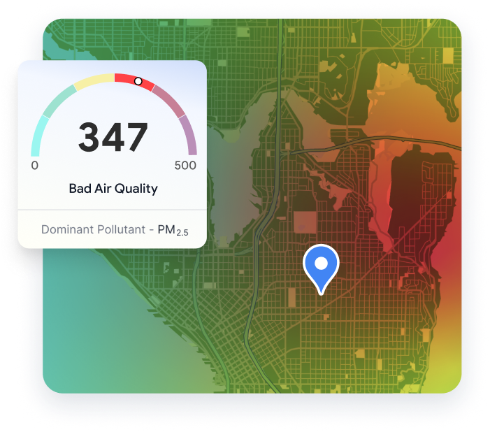 Carte de la qualité de l'air avec des mesures et un outil de mesure