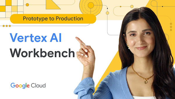 'Vertex AI Workbench' 텍스트를 가리키는 여성