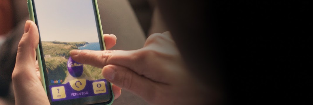 Giant Cadbury Egg in Street View on a phone