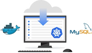 Ilustración de una computadora que muestra MySQL, Kubernetes y Docker preinstalados