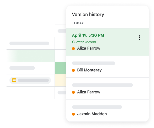 UI de l'historique des versions dans Sheets