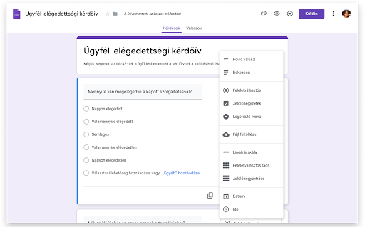 Egy felmérés, amely a Google Űrlapok használatával készül.