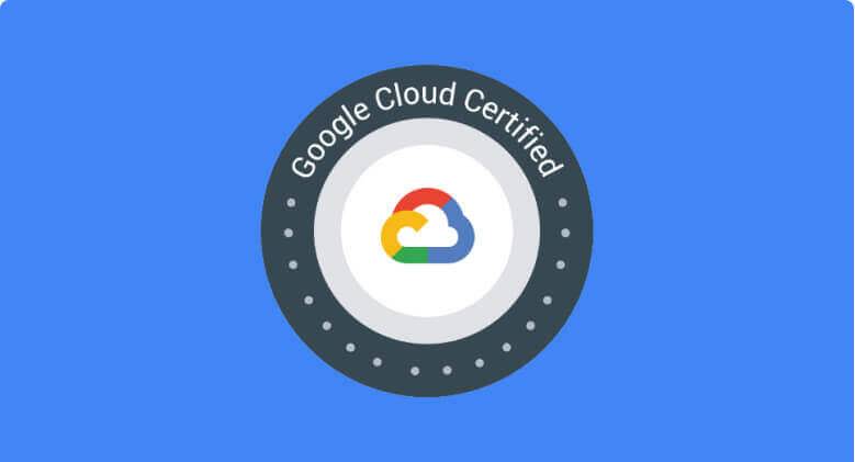 Illustrasjon av et kvalitetsstempel med «Google Cloud Certified» med Google Cloud-logoen i midten.