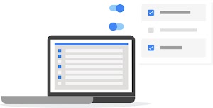 Stilisiertes Bild eines Computermonitors mit Aufzählungsliste und angrenzenden Codezeilen 