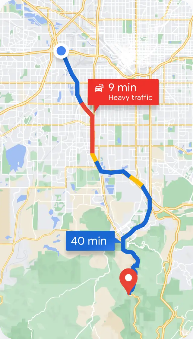 Carte avec un itinéraire montrant les conditions de circulation