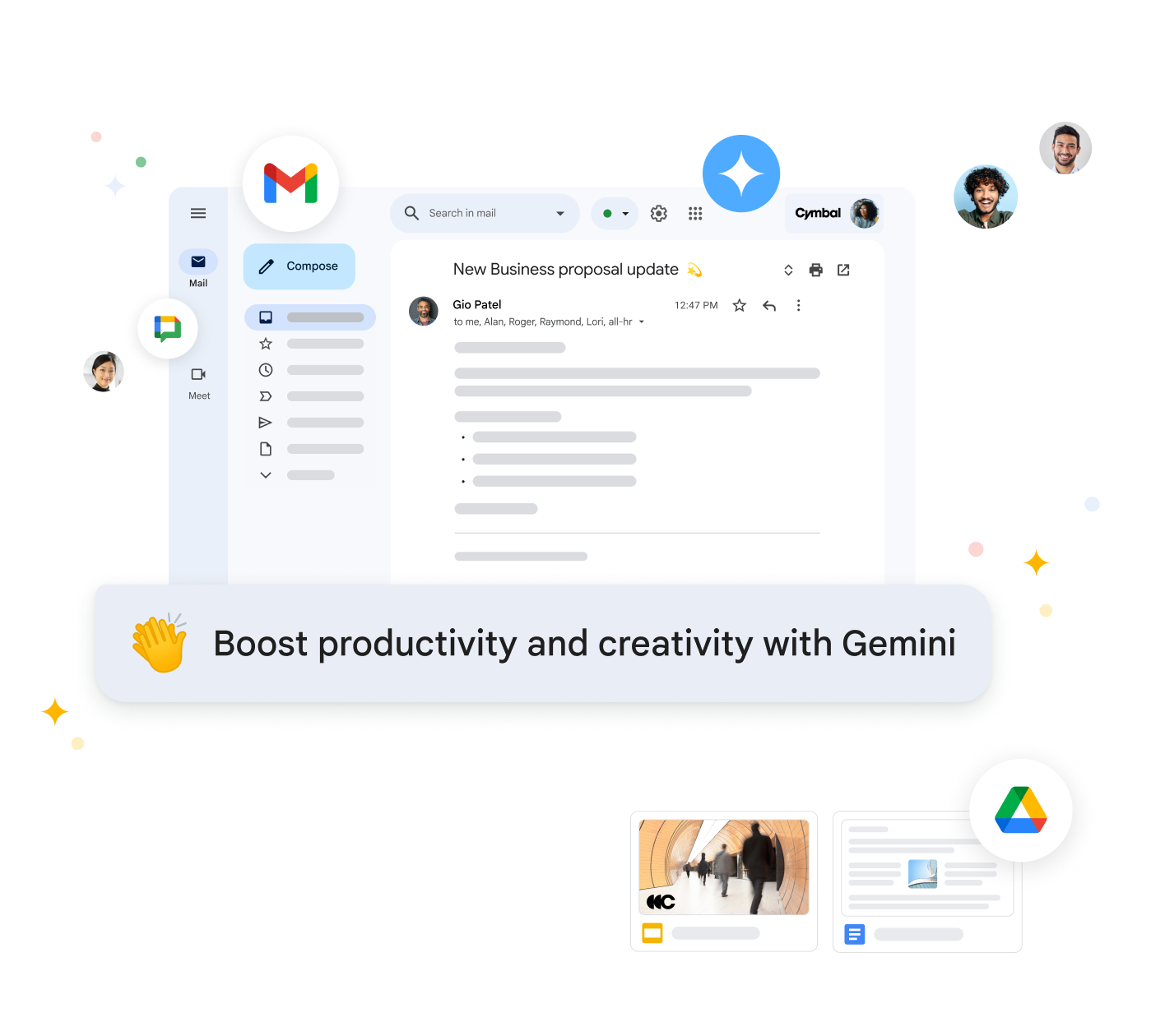 Gemini cho Workspace tóm tắt các email và gợi ý thư trả lời trong Gmail để giúp bạn gia tăng năng suất.