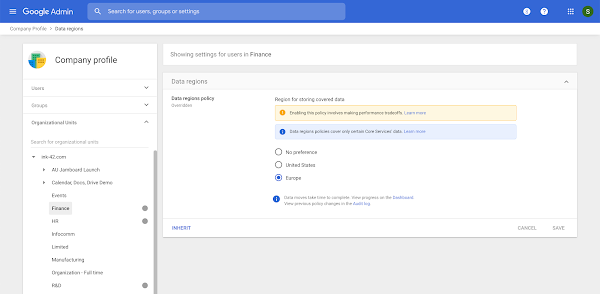 Admin UI for data regions