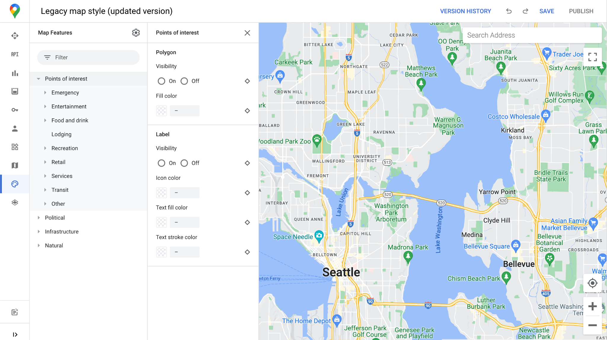 Simplified styling panels increase screen real-estate for maps customizations
