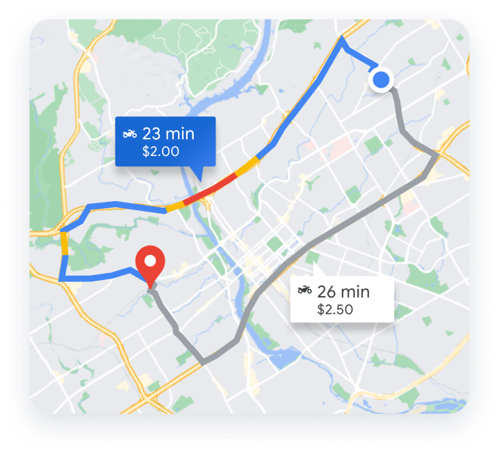 Map of two routes to the same destination