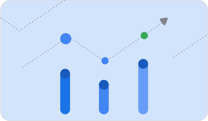 An abstract graph shows an upward trajectory with arrows.