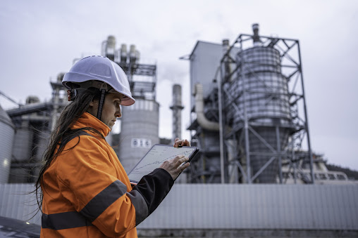 Femme ingénieure travaillant dans une centrale électrique.