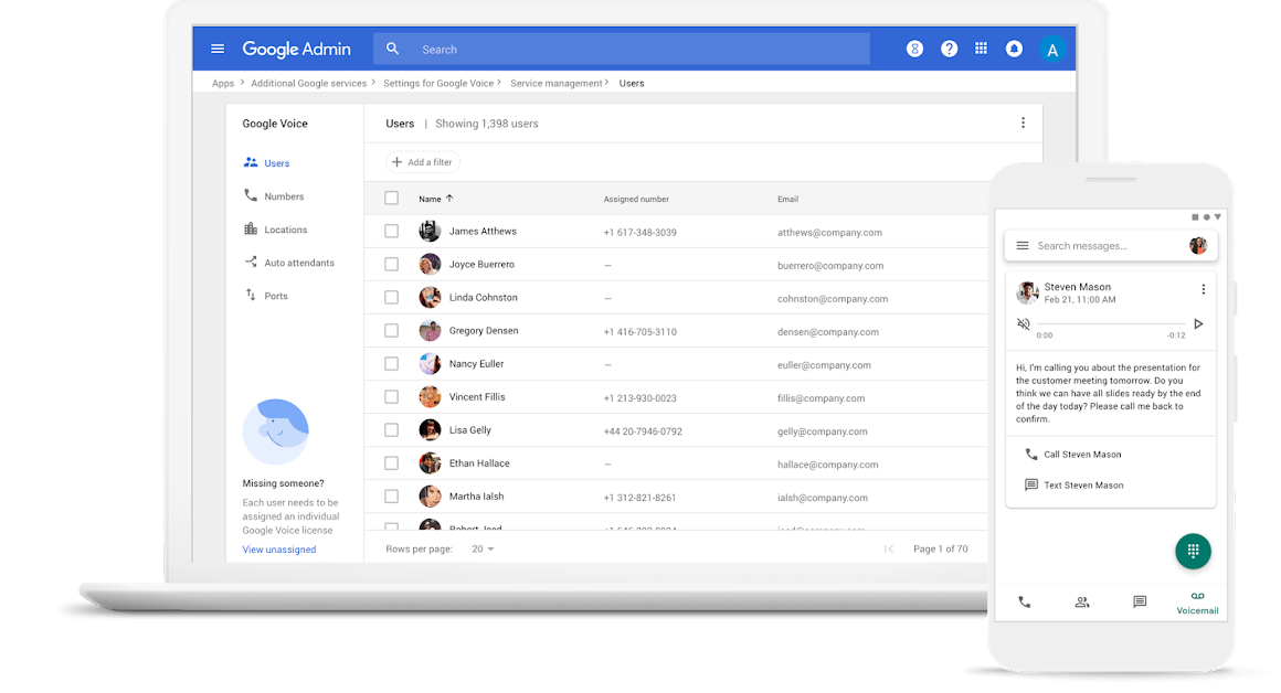 Google Voice Admin UI on laptop 