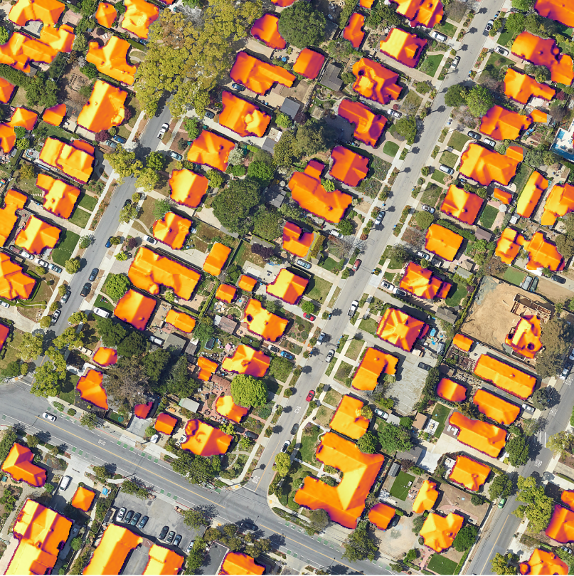 Carte aérienne montrant l'exposition au soleil d'un quartier