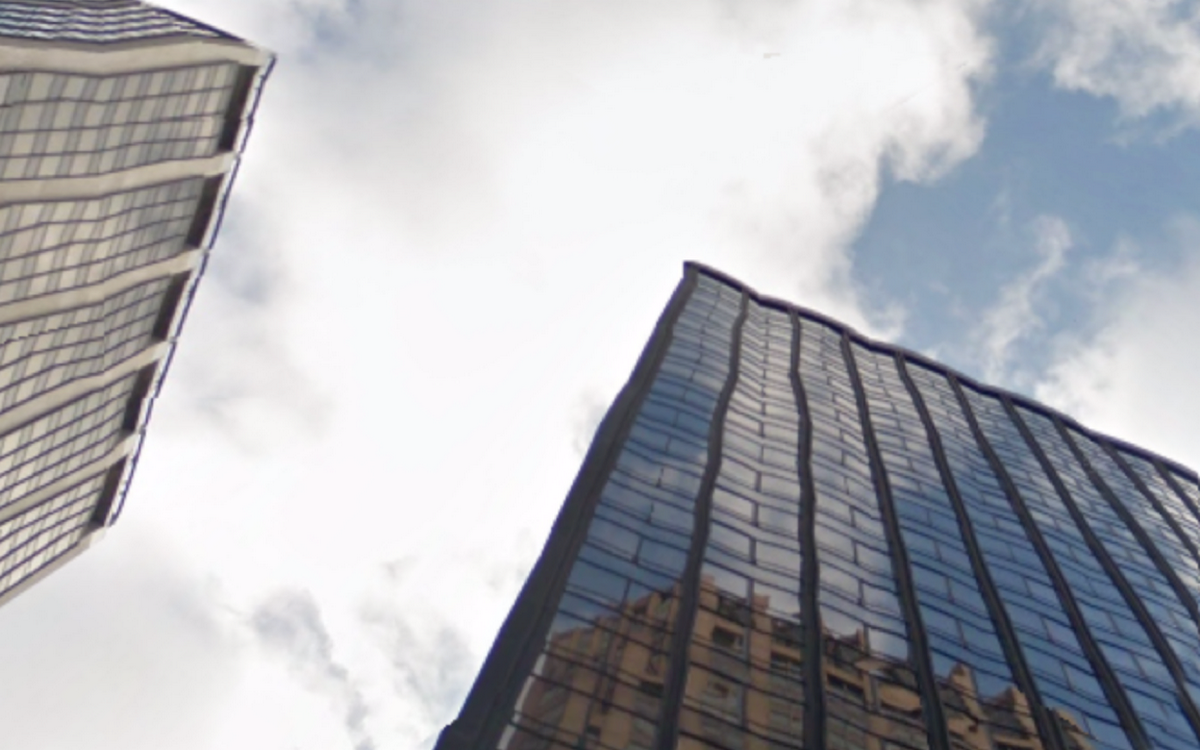 A high rise building in the old street view renderer with wavy lines 