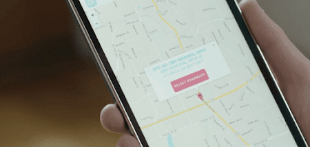 A mobile app with a pharmacy location highlighted