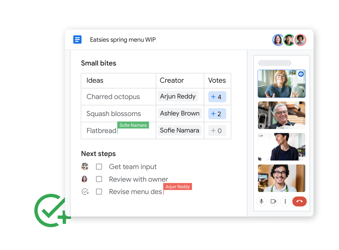 Workspace のイメージ図 - チームが Google Chat でシームレスに Google スプレッドシートを共有、編集