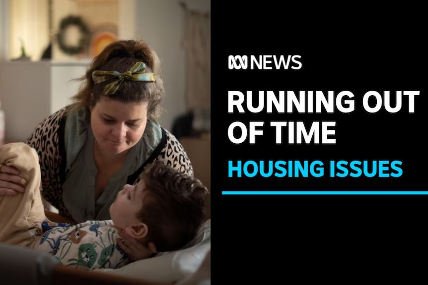 Running Out of Time, Housing Issues: A woman cradling her son who is lying on a couch.