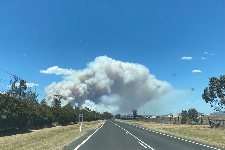 Smoke billowing near a road in the NSW Upper Hunter