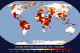 A heat map of the Earth on July 11, 2023.