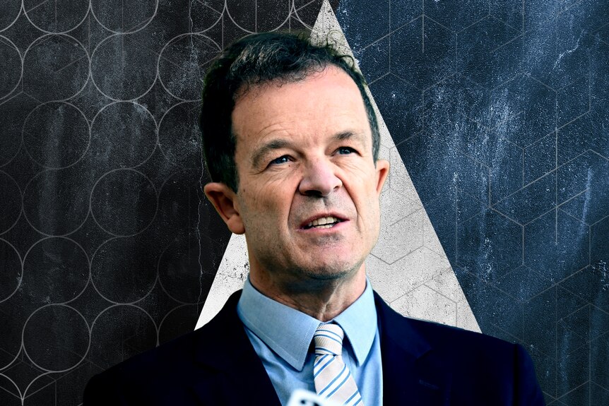 Photo illustration of NSW Opposition Leader Mark Speakman with a light triangle behind him 