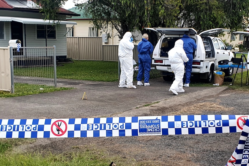 forensic and police officers attend an alleged murder scene in casino nsw