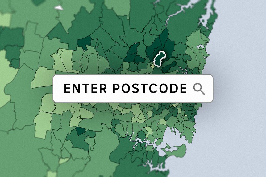 Map showing NSW vaccination rates by postcode