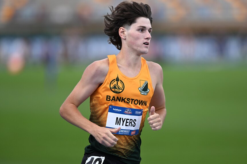 Cameron Myers competing at the 2-22-23 national track and field championships in Brisbane.