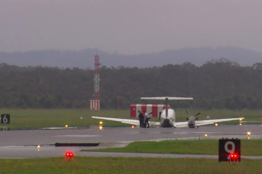 The light plane landed safely at Newcastle Airport just after noon today