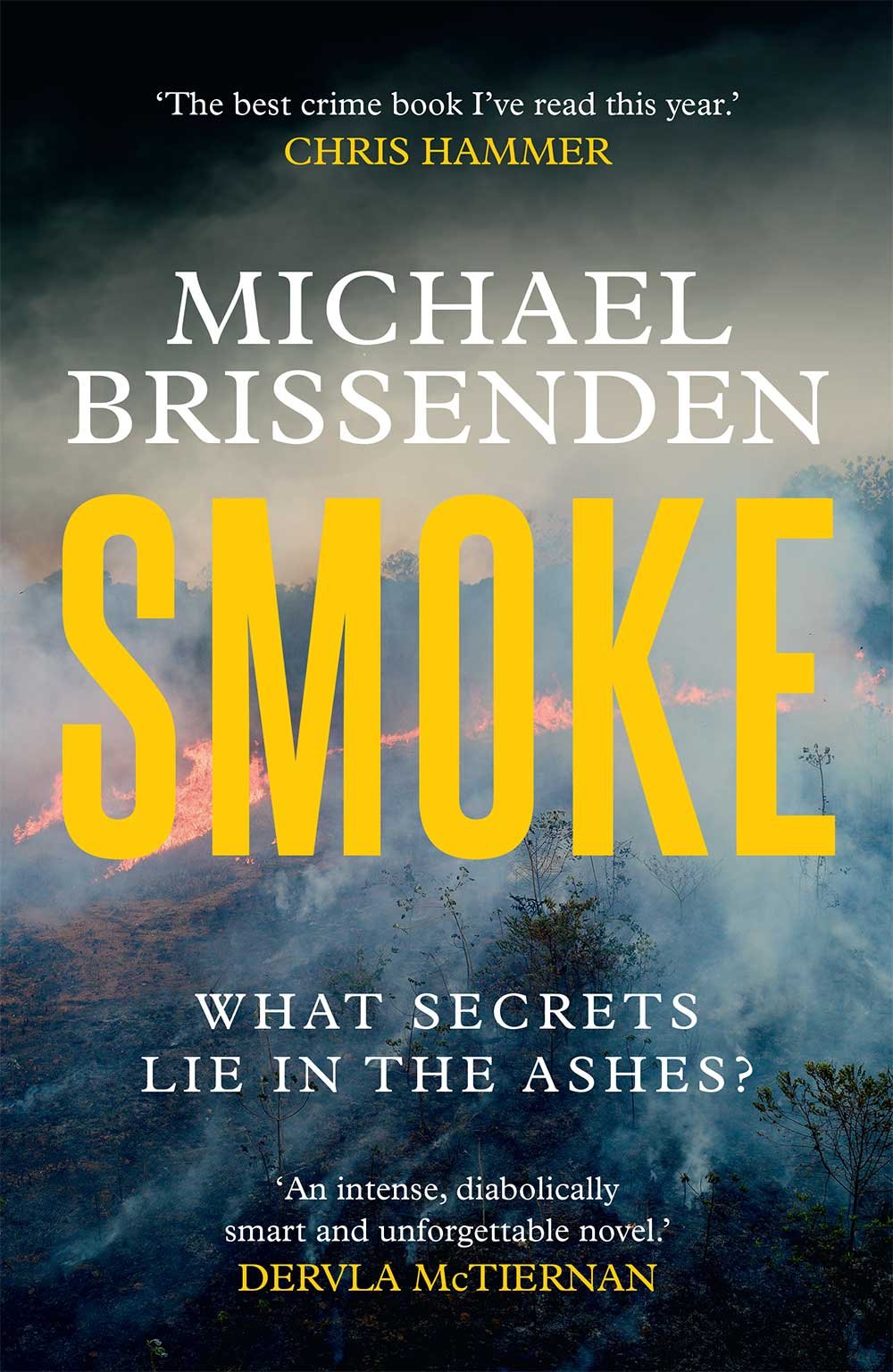 The cover of Smoke by Michael Brissenden, blue background, yellow and white writing