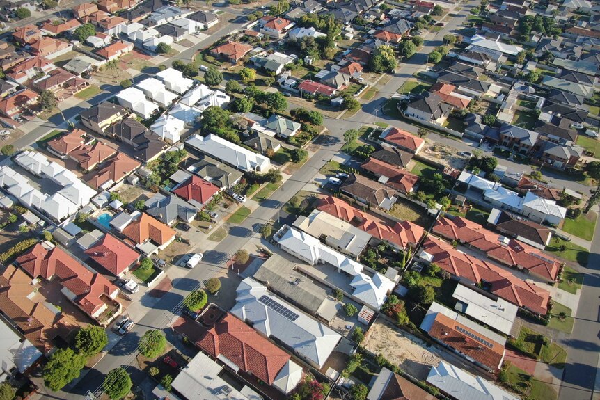 An aerial shot of a typical Australian suburban neighbourhood