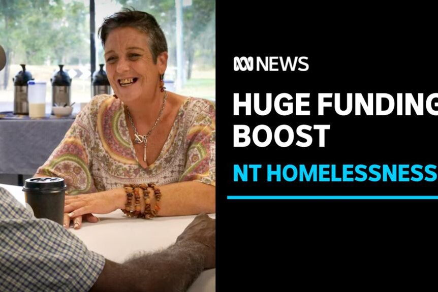 Huge Funding Boost, NT Homelessness: A woman speaking to a man across a table.