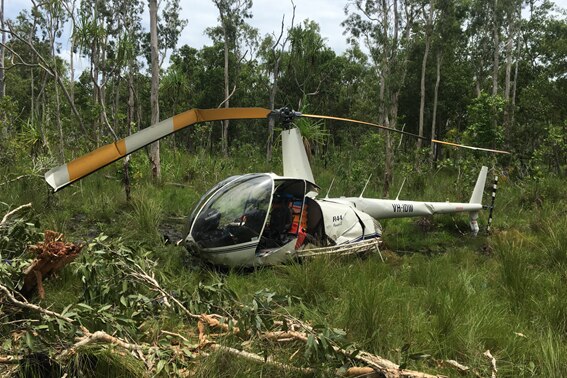 a helicopter in grassland