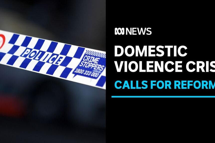 Domestic Violence Crisis, Calls for Reform: Close up of police tape.