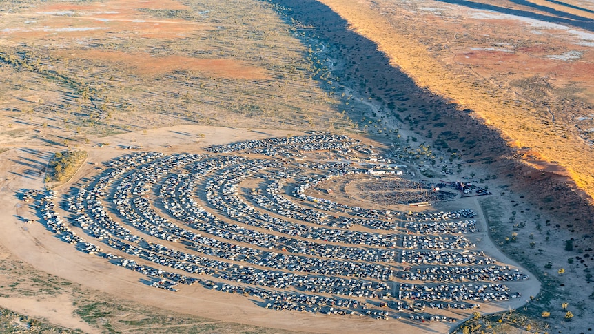 Aerial view of Big Red Bash festival site.