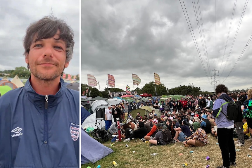 A screenshot of Louis Tomlinson alongside footage of his campsite Euros watch party.