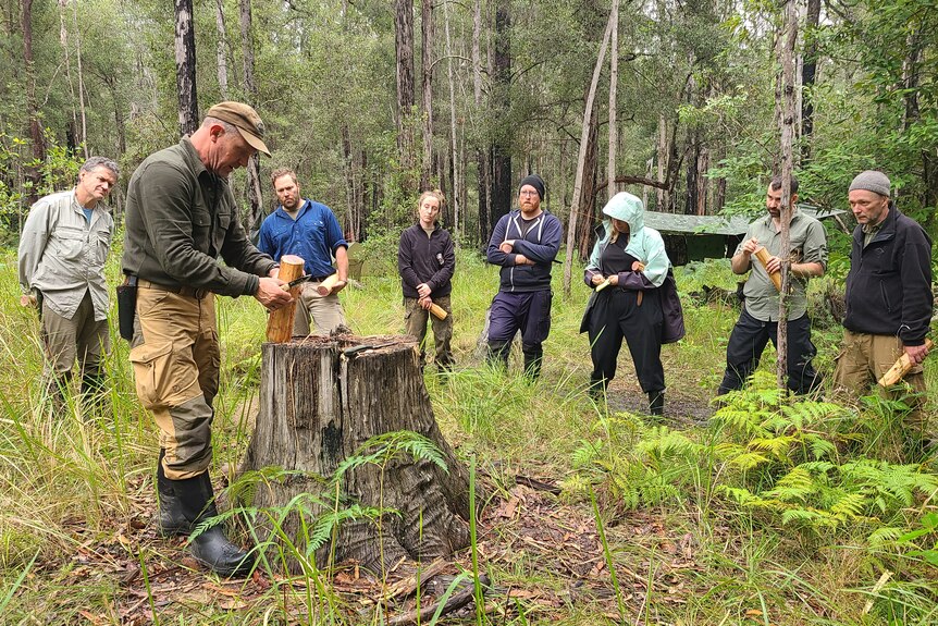 A man in the bush teaching nature skills