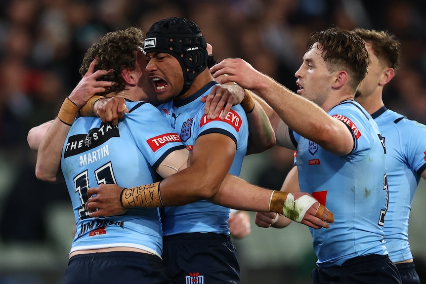 Liam Martin, Stephen Crichton and Cameron Murray celebrate