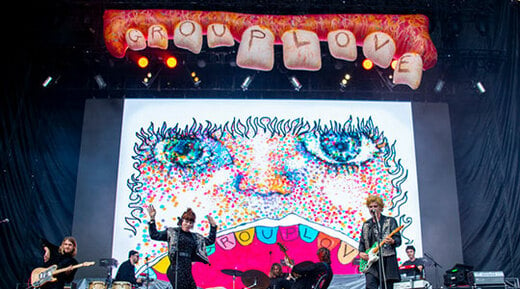 Hannah Hooper (L) and Christian Zucconi of Grouplove perform during day 3 of Shaky Knees Music Festival