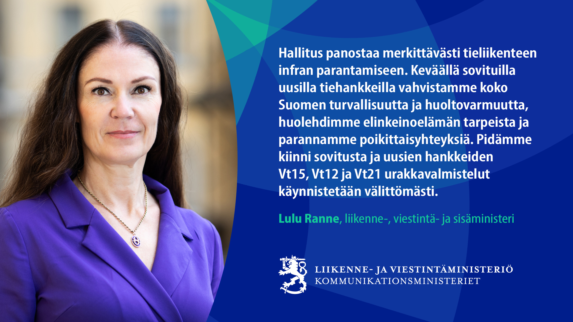 Liikenne-, viestintä- ja sisäministeri Lulu Ranne (Kuva: Fanni Uusitalo/VNK)