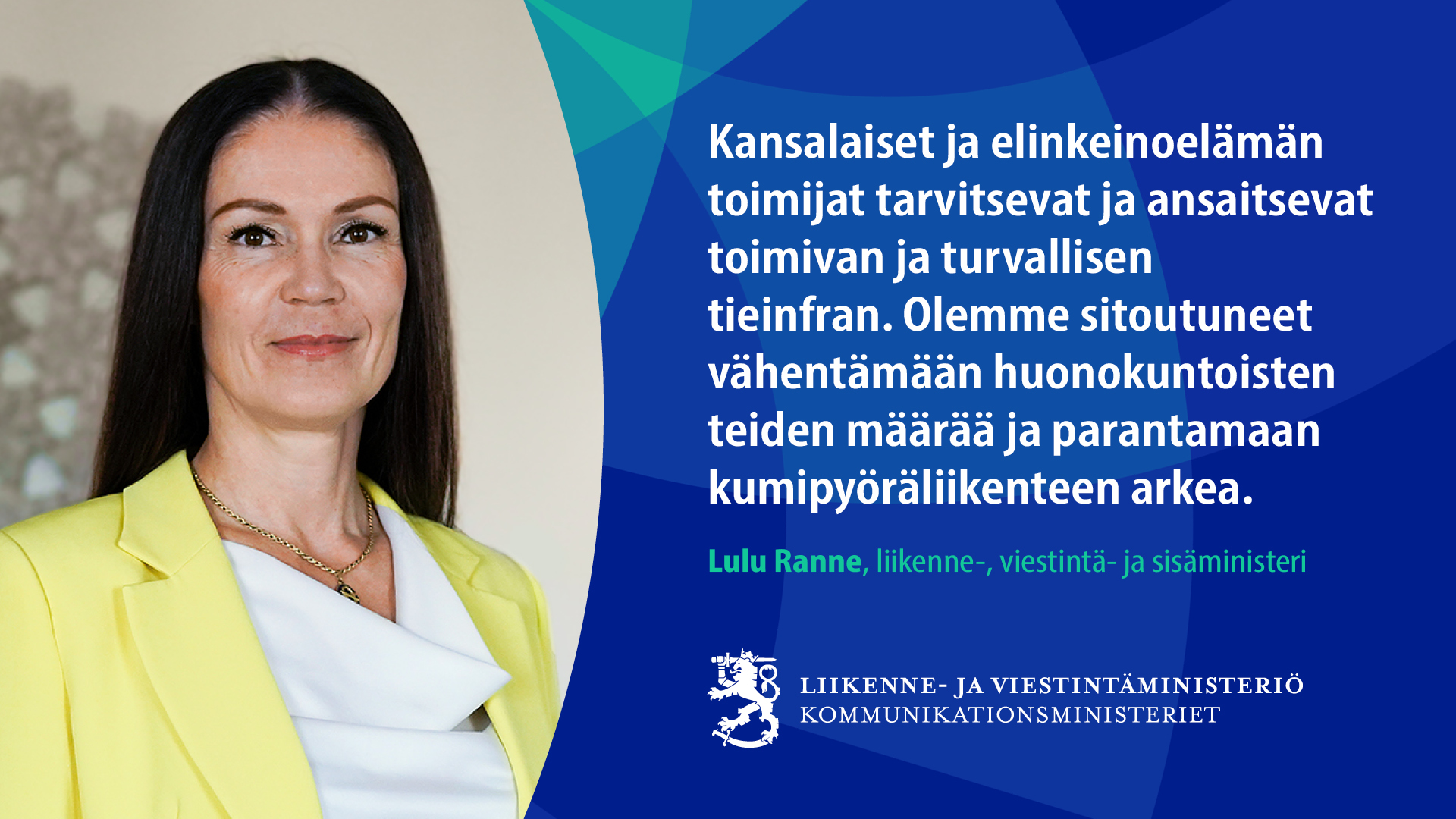 Liikenne-, viestintä- ja sisäministeri Lulu Ranne (Kuva: LVM)