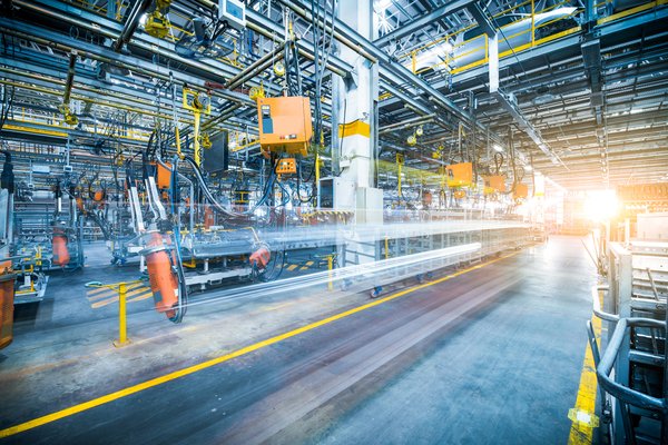 Inside of a factory with assembly line.