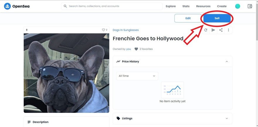 The Sell button on OpenSea.