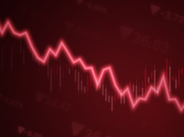 Red line chart showing downward trend.